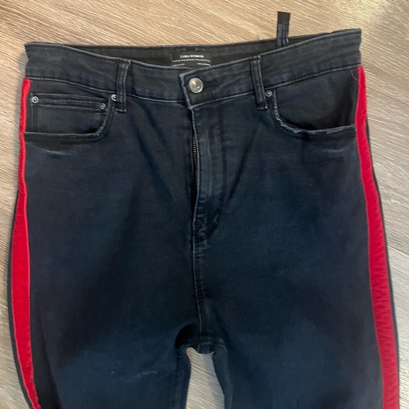 Zara High Waist Black Skinny Jeans | Red Velvet Side Stripe - Picture 11 of 11